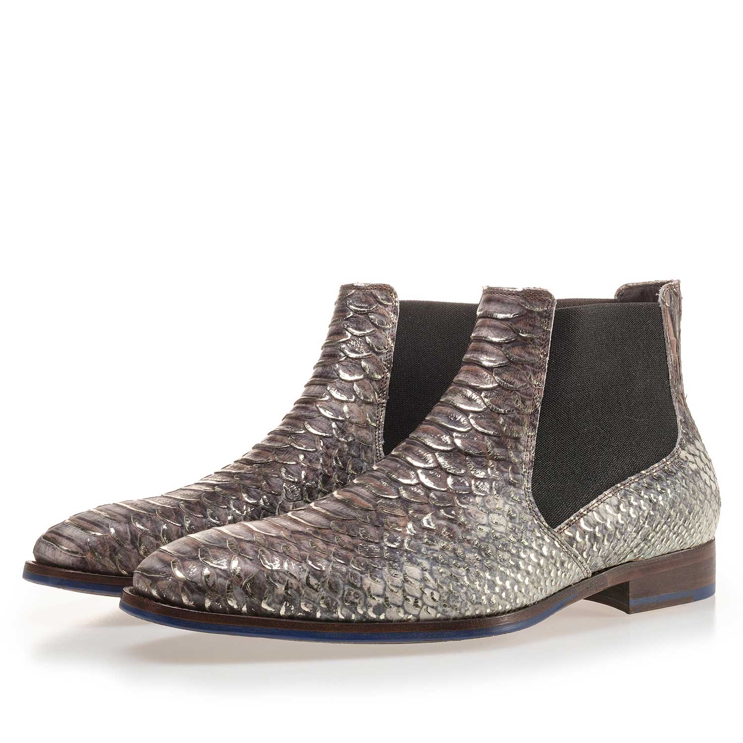 10179/01 - Premium taupe chelsea boot met snakereliëf 10179/01 - Premium taupe chelsea boot met snakereliëf