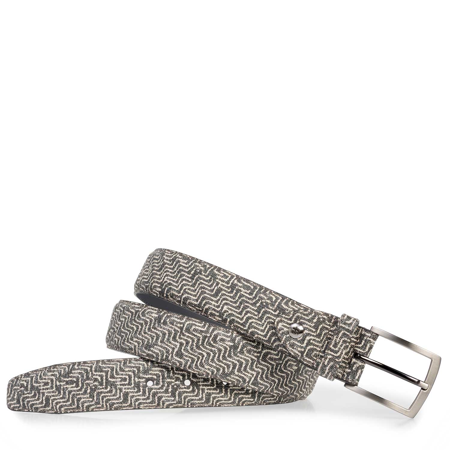 75201/18 - Grey leather belt with graphic print 75201/18 - Grey leather belt with graphic print