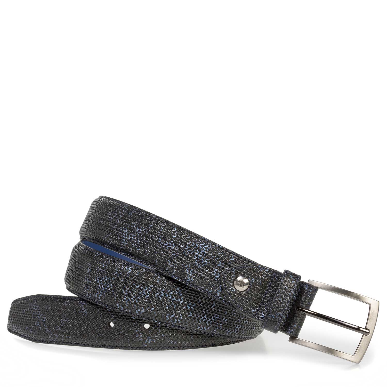 75201/28 - Donkerblauwe leren riem met metallicprint 75201/28 - Donkerblauwe leren riem met metallicprint