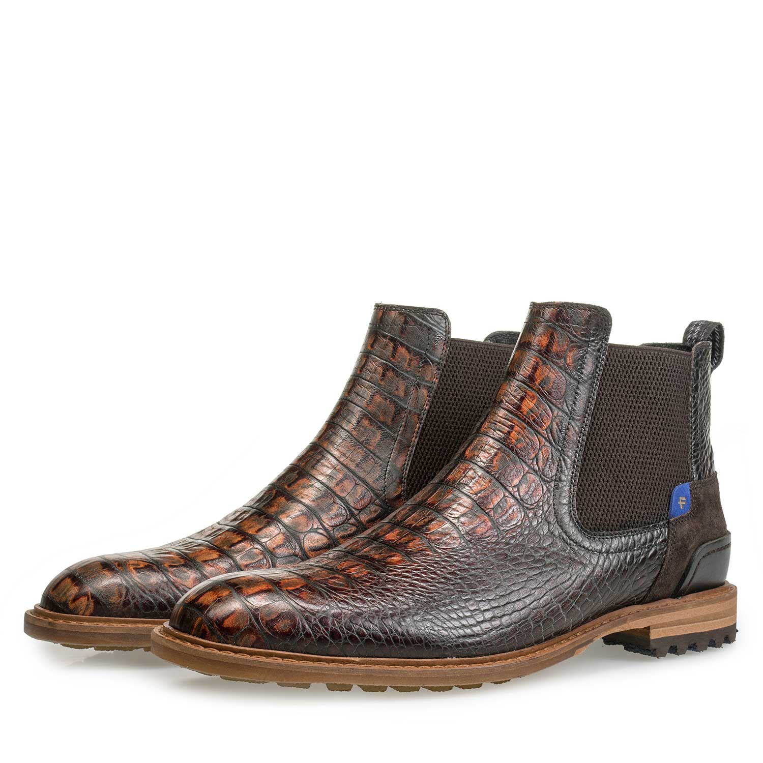 10230/12 - Brown calf’s leather Chelsea boot with croco print 10230/12 - Brown calf’s leather Chelsea boot with croco print