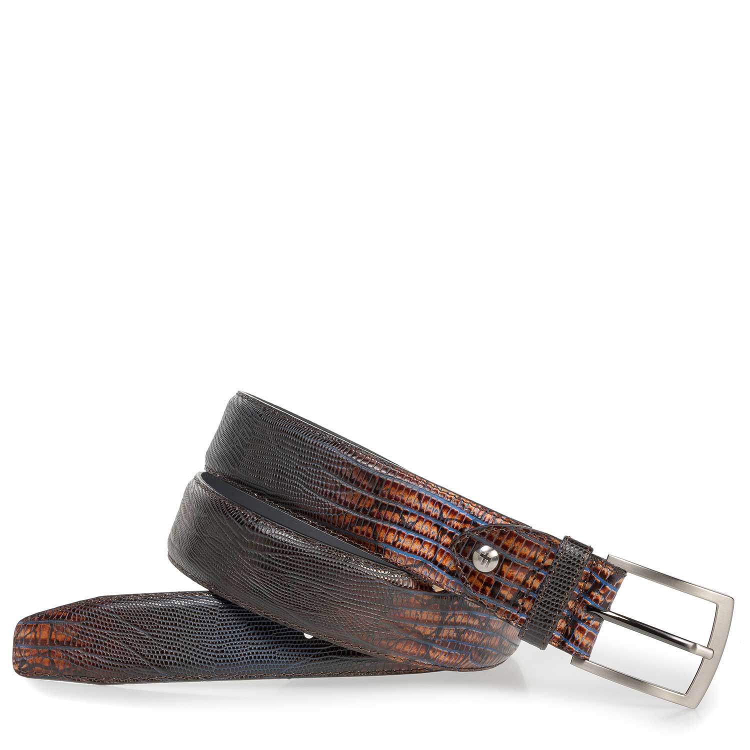 75201/06 - Leren riem cognac met lizardprint 75201/06 - Leren riem cognac met lizardprint