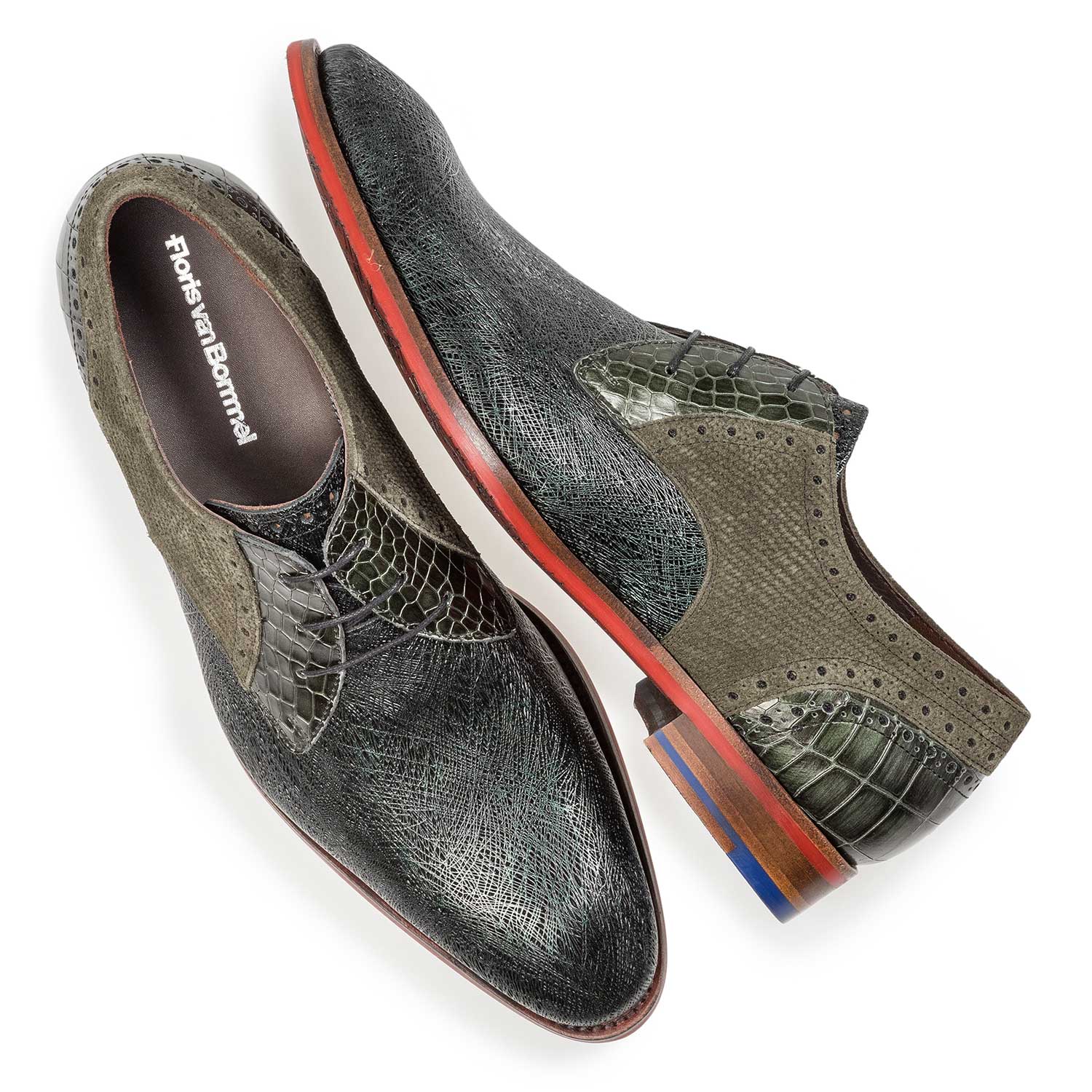 18106/08 - Dark green leather lace shoe with metallic print 18106/08 - Dark green leather lace shoe with metallic print