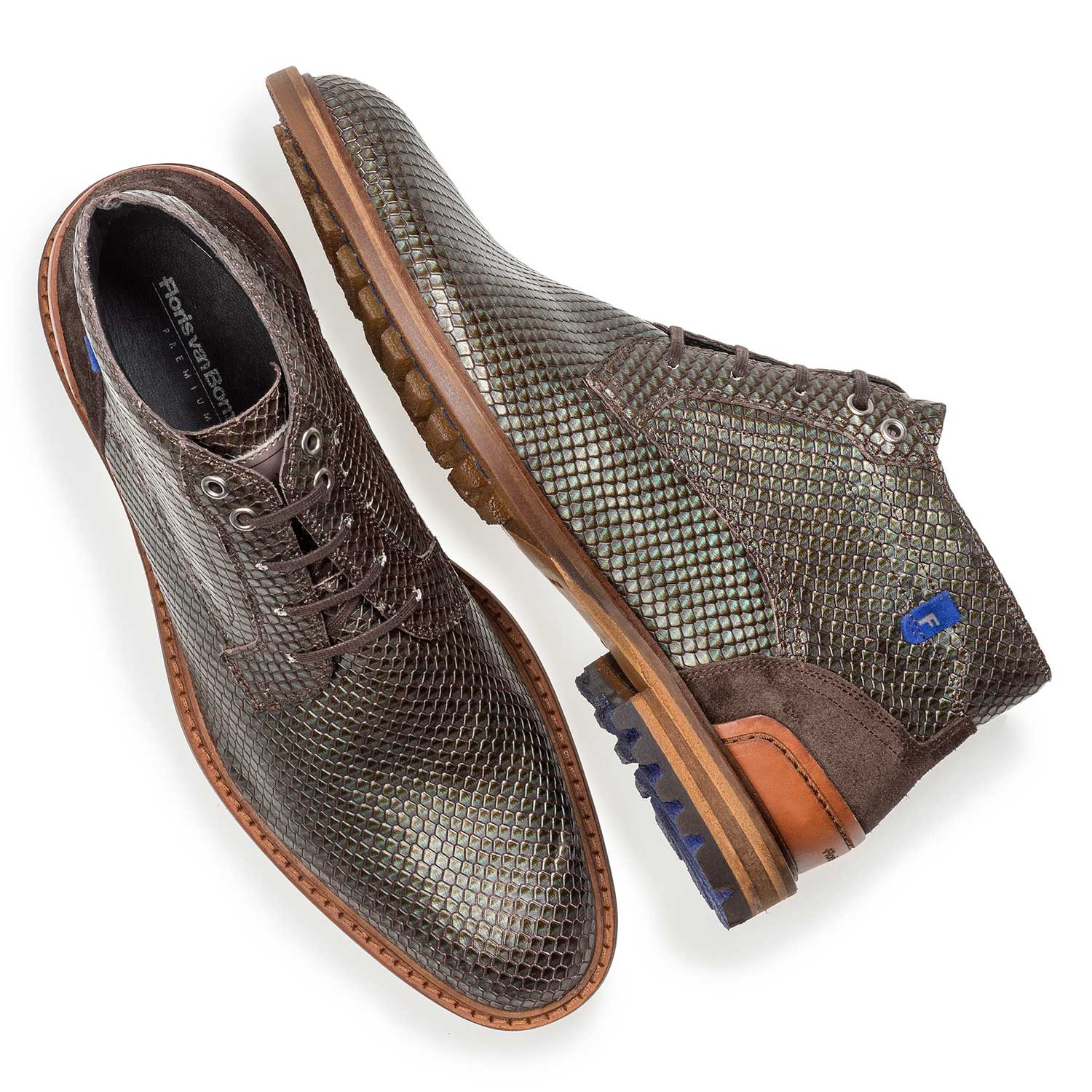 10683/00 - Premium green printed metallic leather lace shoe 10683/00 - Premium green printed metallic leather lace shoe