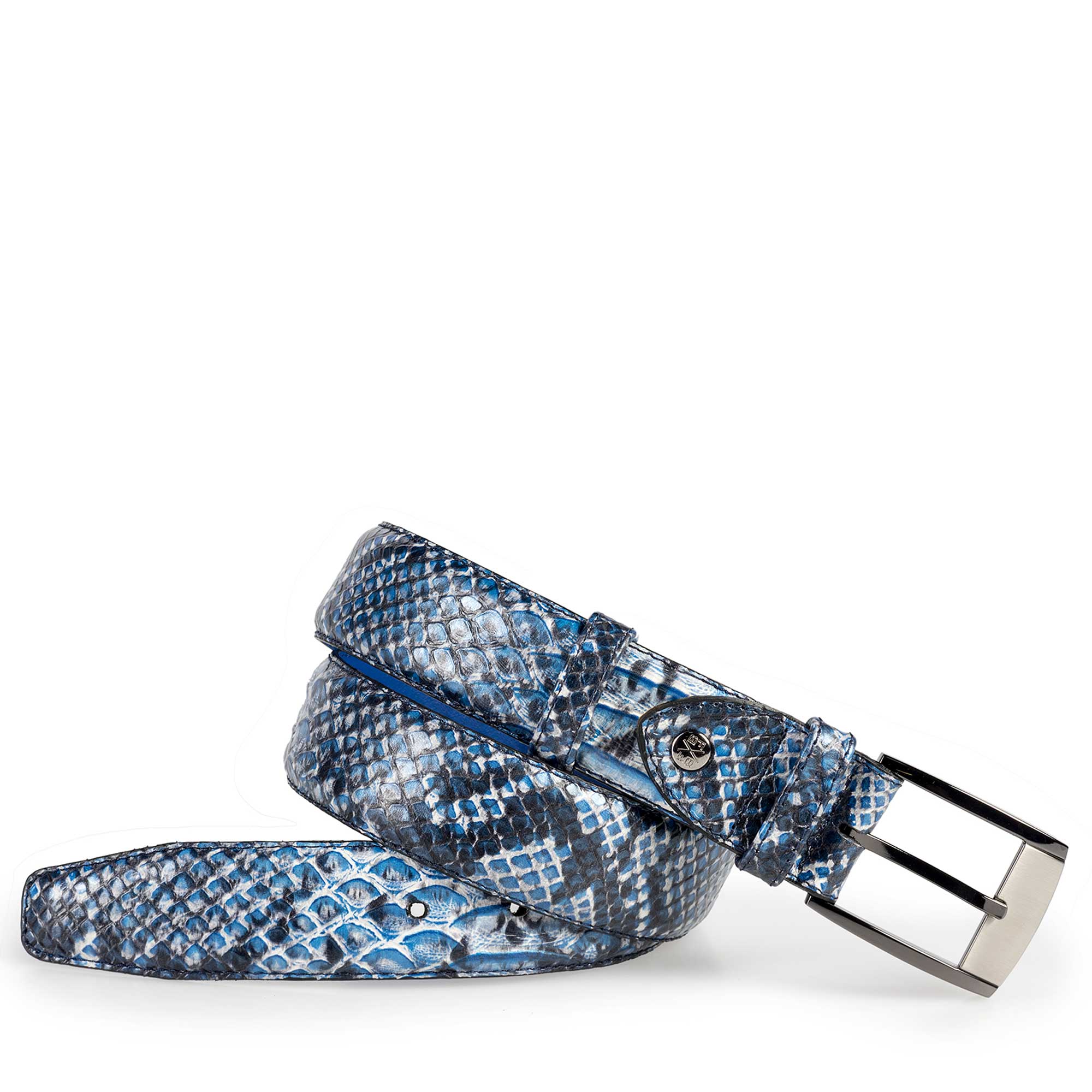75180/28 - Blauwe riem van kalfsleer met snake relief 75180/28 - Blauwe riem van kalfsleer met snake relief