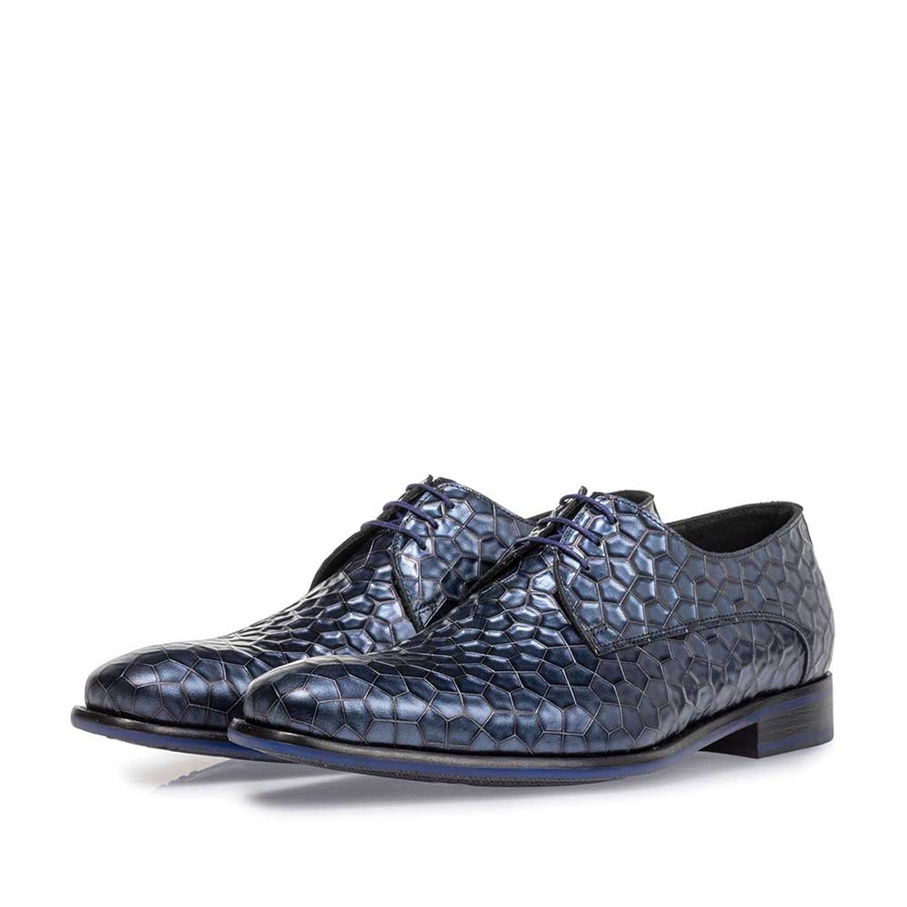 18100/06 - Veterschoen metallic print blauw 18100/06 - Veterschoen metallic print blauw