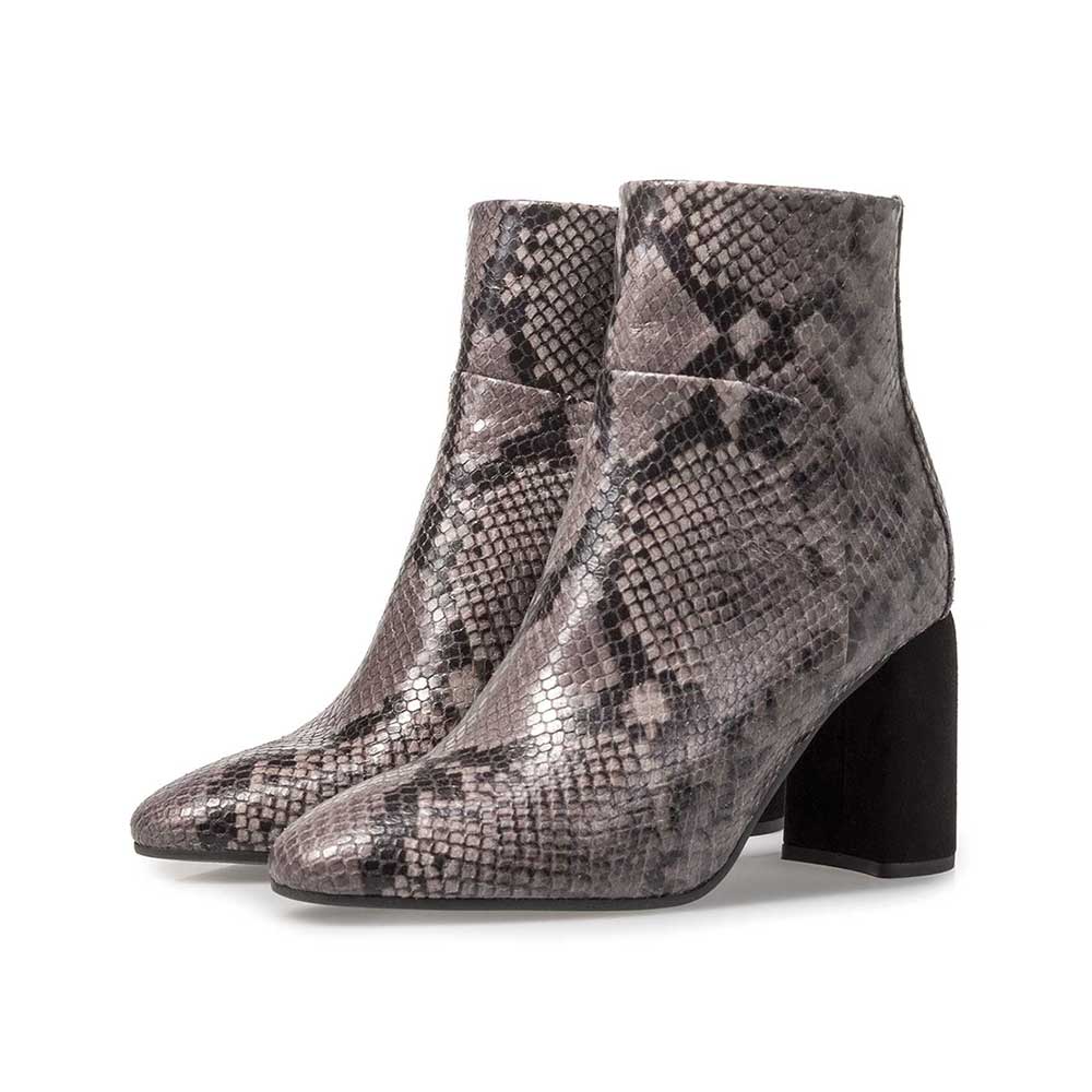 85624/02 - Dark grey leather ankle boot with snake print 85624/02 - Dark grey leather ankle boot with snake print