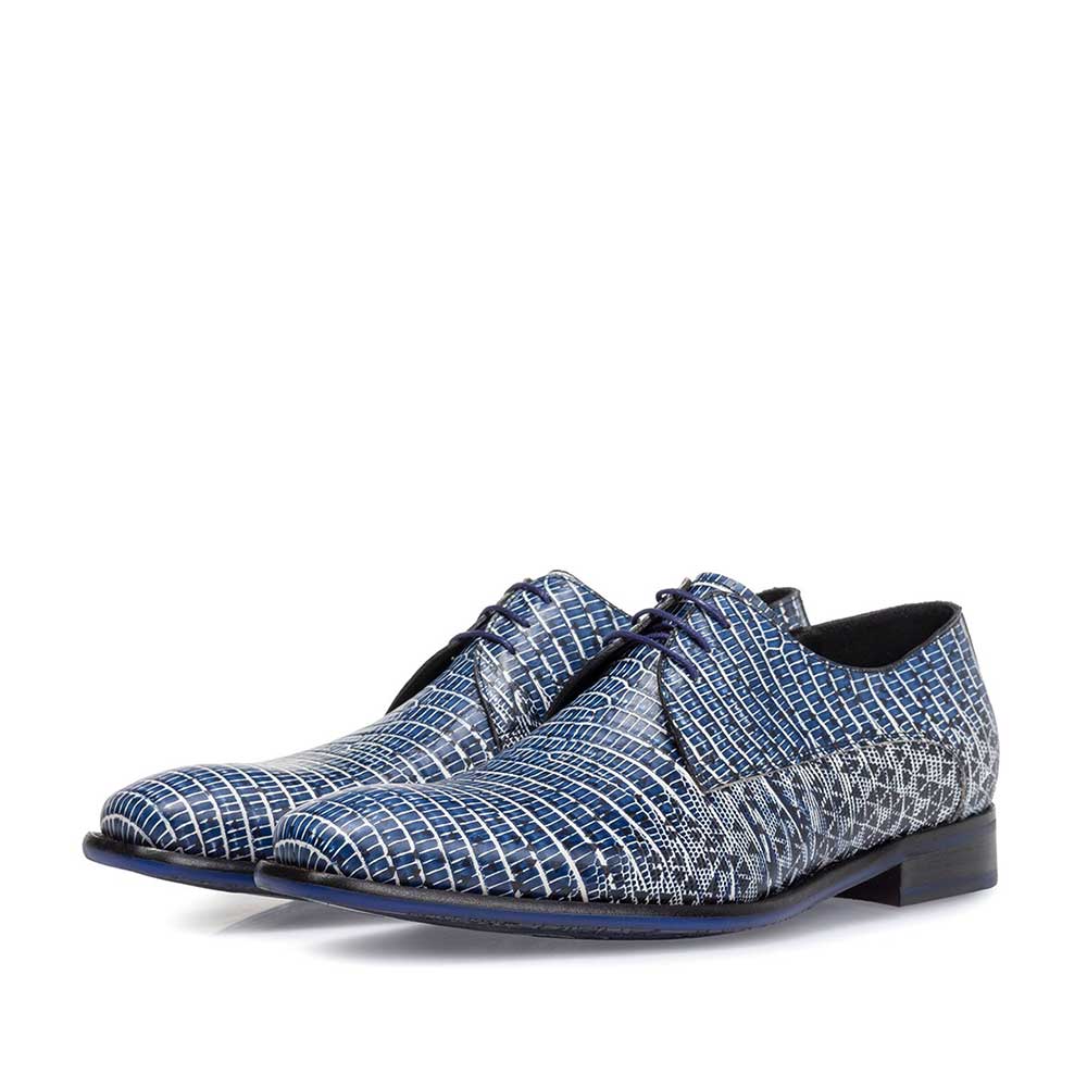 18459/01 - Veterschoen met print blauw 18459/01 - Veterschoen met print blauw