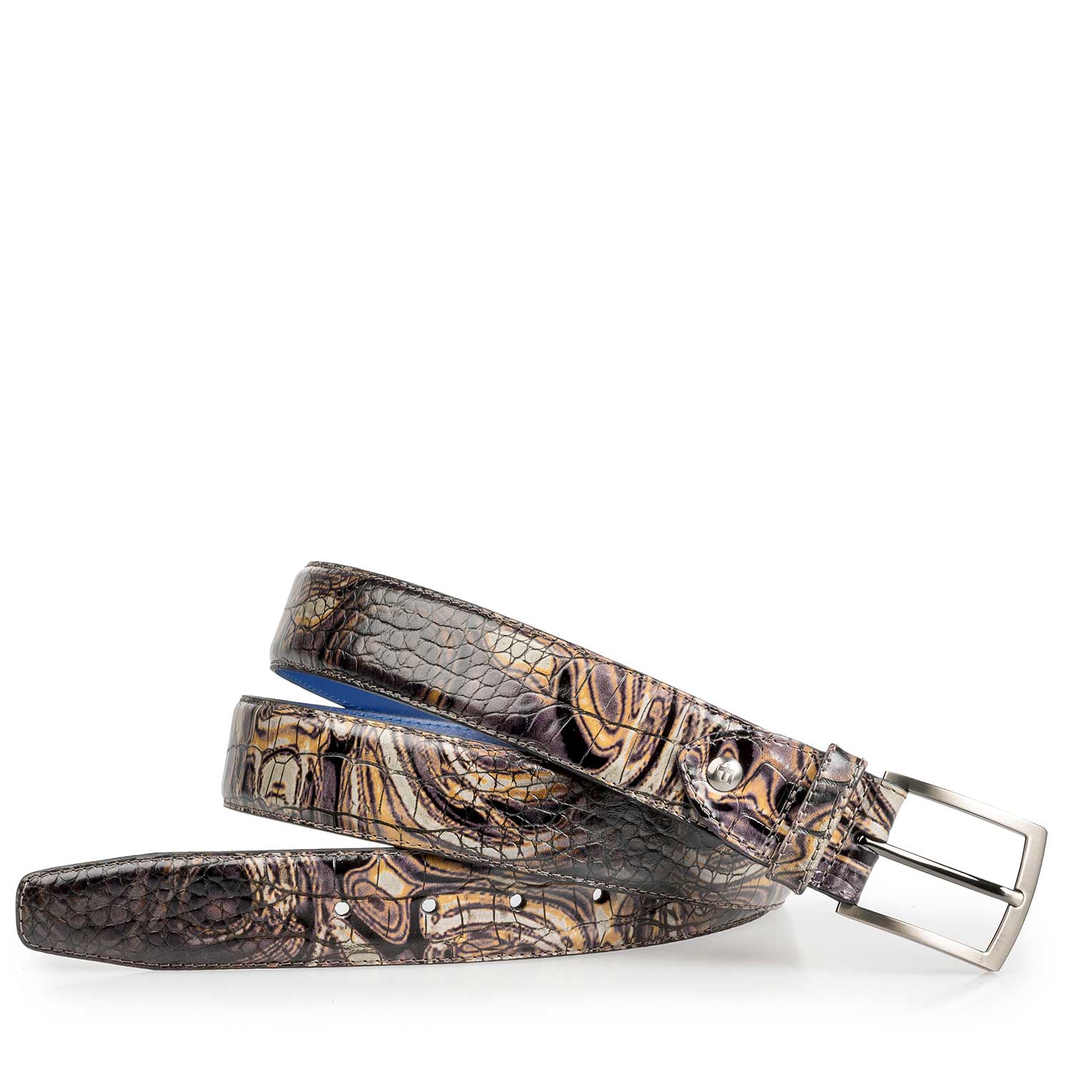 75190/33 - Premium grijze kalfsleren riem met crocoprint 75190/33 - Premium grijze kalfsleren riem met crocoprint