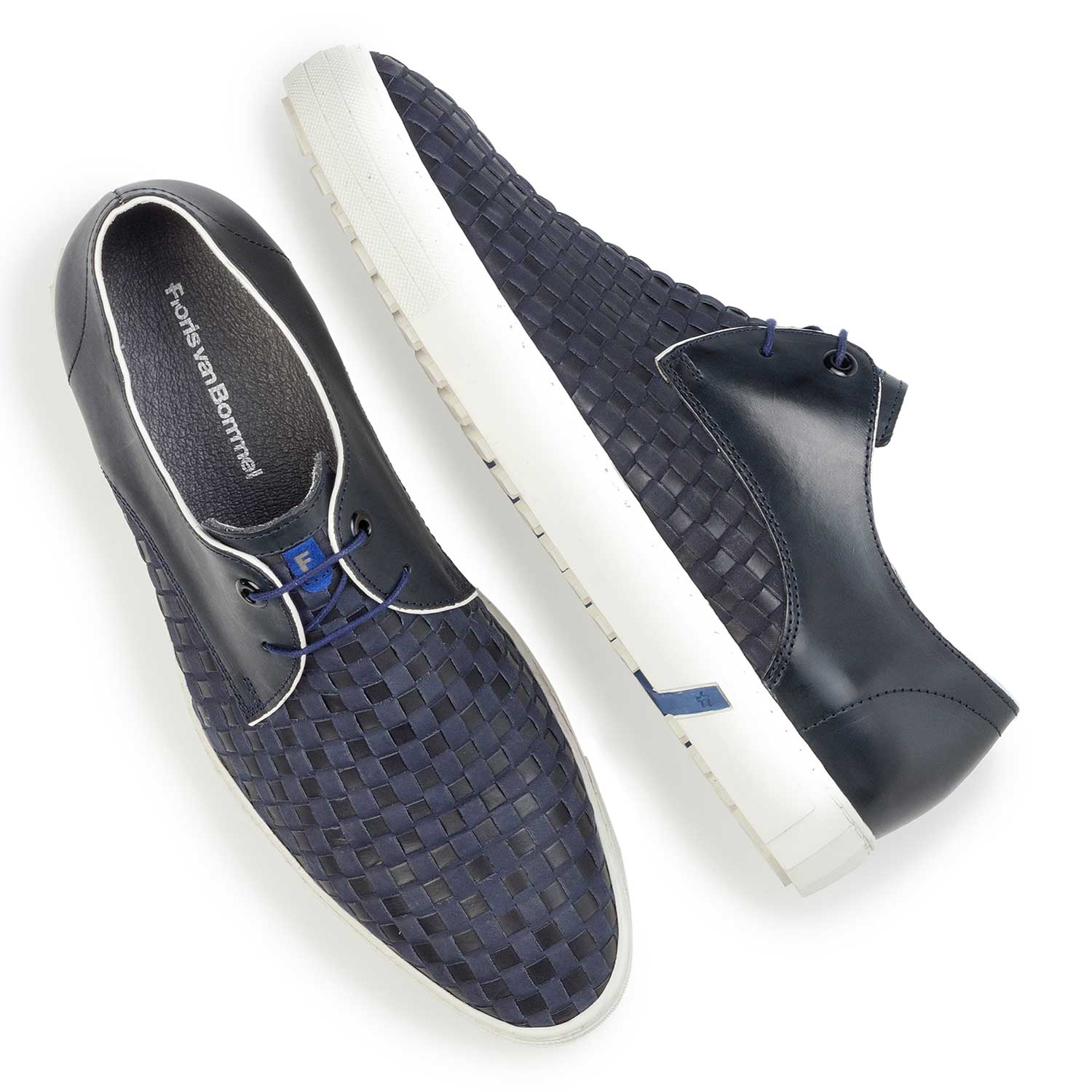 14277/01 - Premium donkerblauwe veterschoen van gevlochten leer 14277/01 - Premium donkerblauwe veterschoen van gevlochten leer