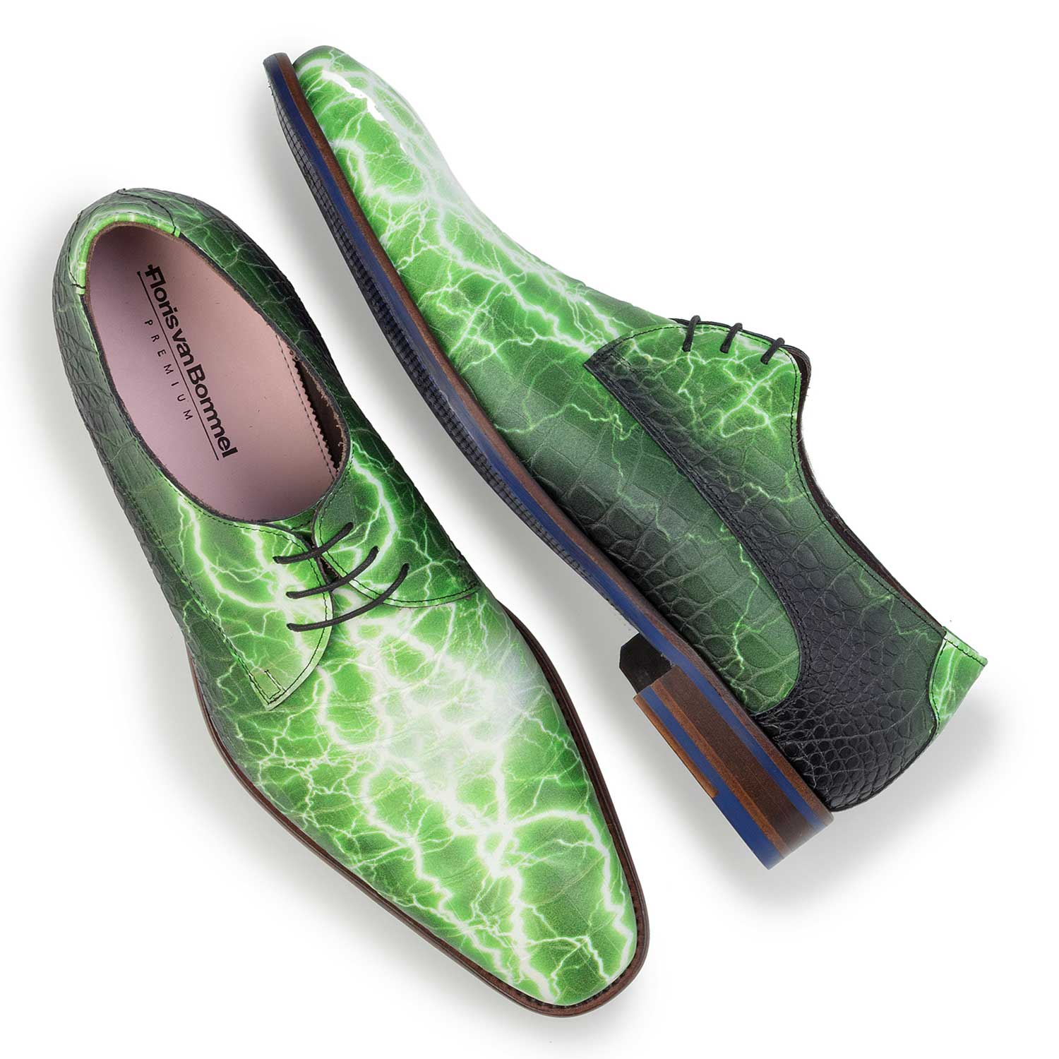 14267/01 - Premium groene veterschoen van leer met print 14267/01 - Premium groene veterschoen van leer met print