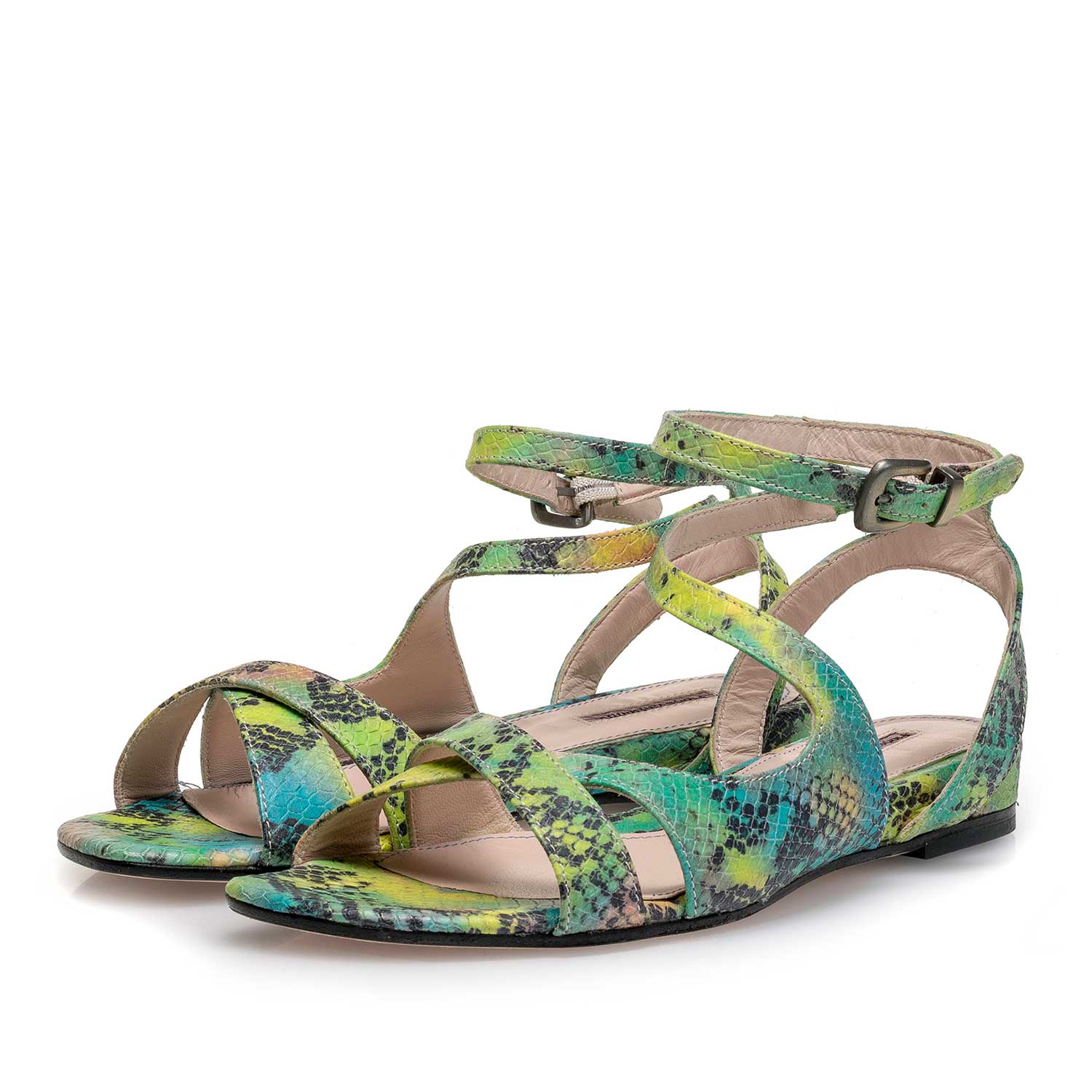 85908/01 - Groene leren sandaal met snakeprint 85908/01 - Groene leren sandaal met snakeprint