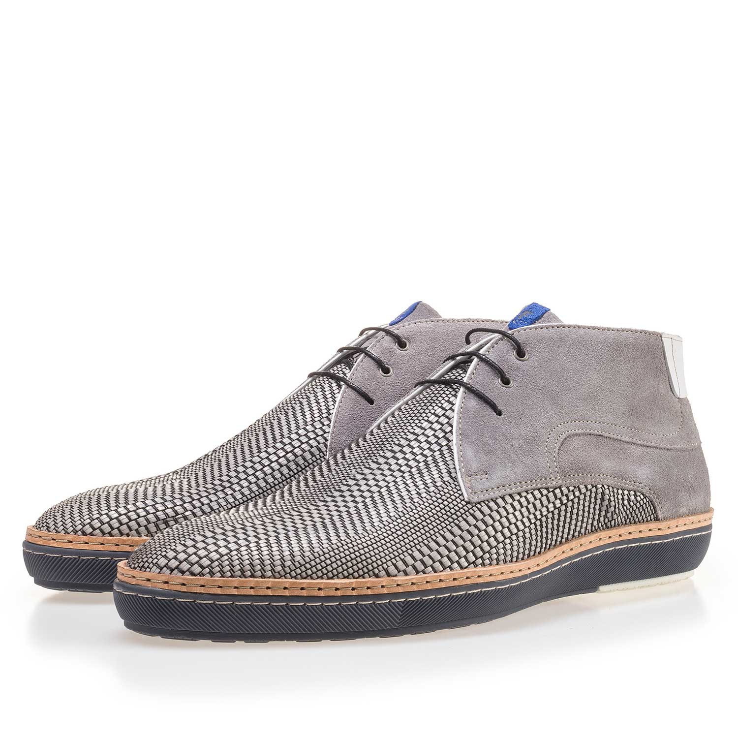 10017/00 - Grijze veterboot van gevlochten leer 10017/00 - Grijze veterboot van gevlochten leer