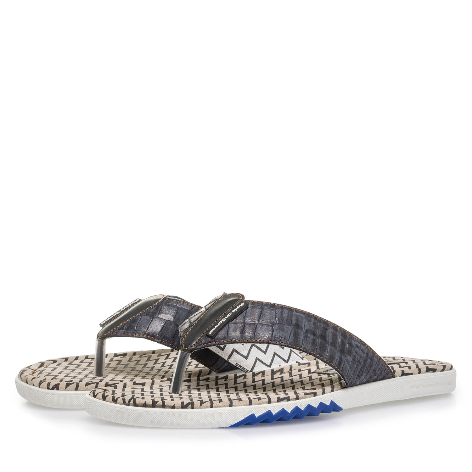 20201/16 - Donkerblauwe teenslipper met crocoprint 20201/16 - Donkerblauwe teenslipper met crocoprint