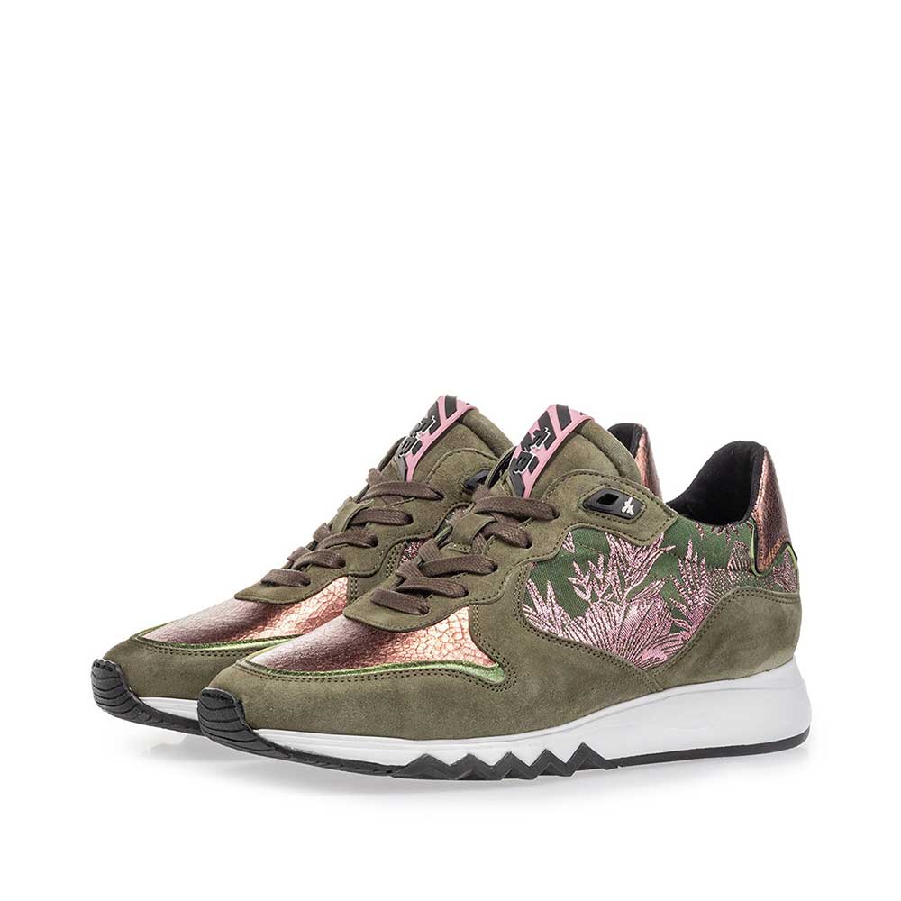 85302/10 - Sneaker olijfgroen met print 85302/10 - Sneaker olijfgroen met print