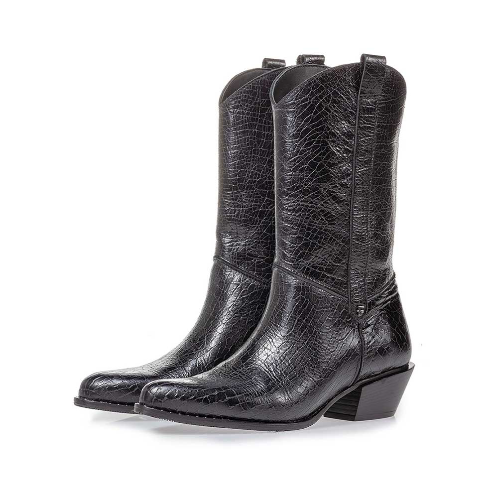 85669/01 - Western boot zwart leer craquelé 85669/01 - Western boot zwart leer craquelé