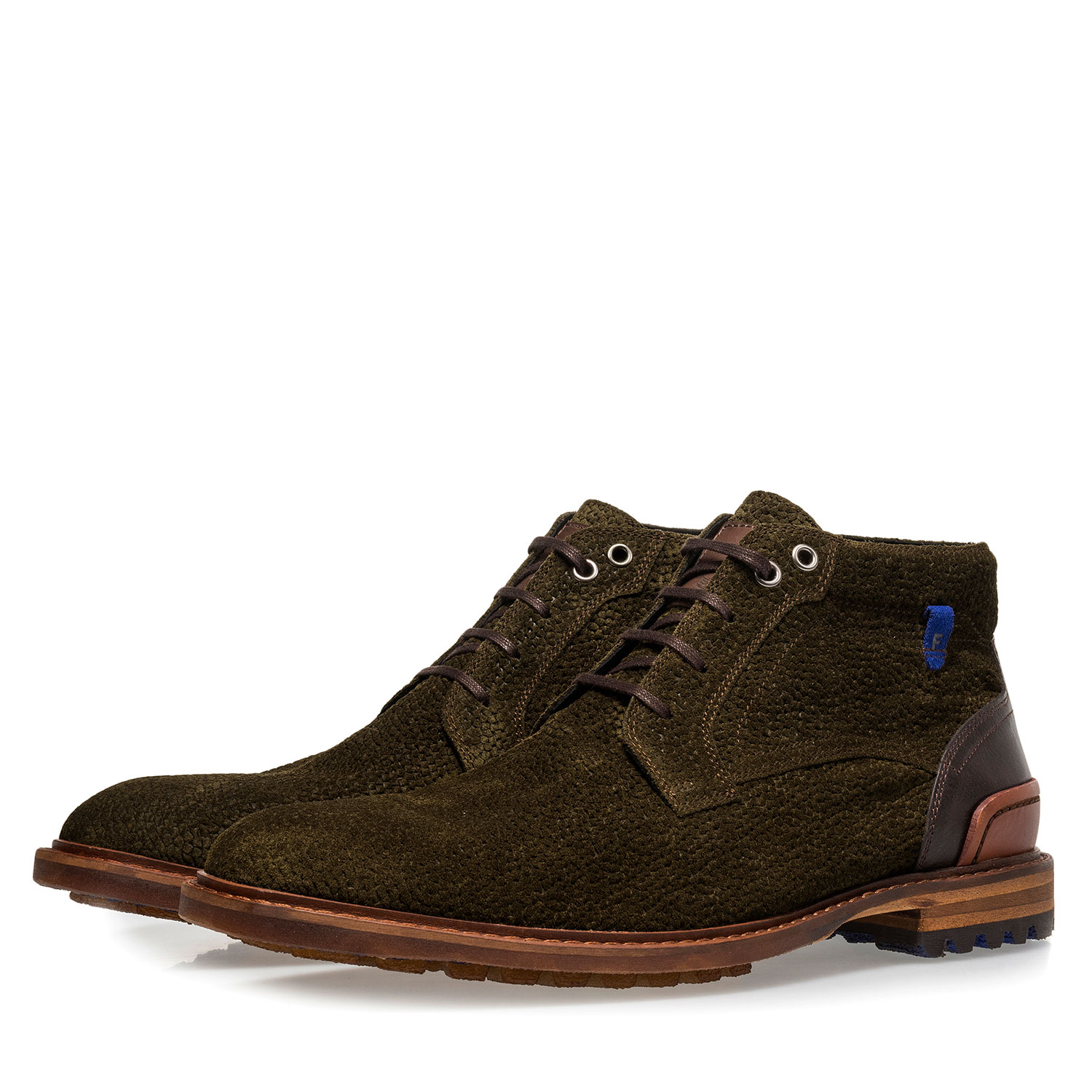 20228/26 - Olive green printed suede leather lace boot 20228/26 - Olive green printed suede leather lace boot