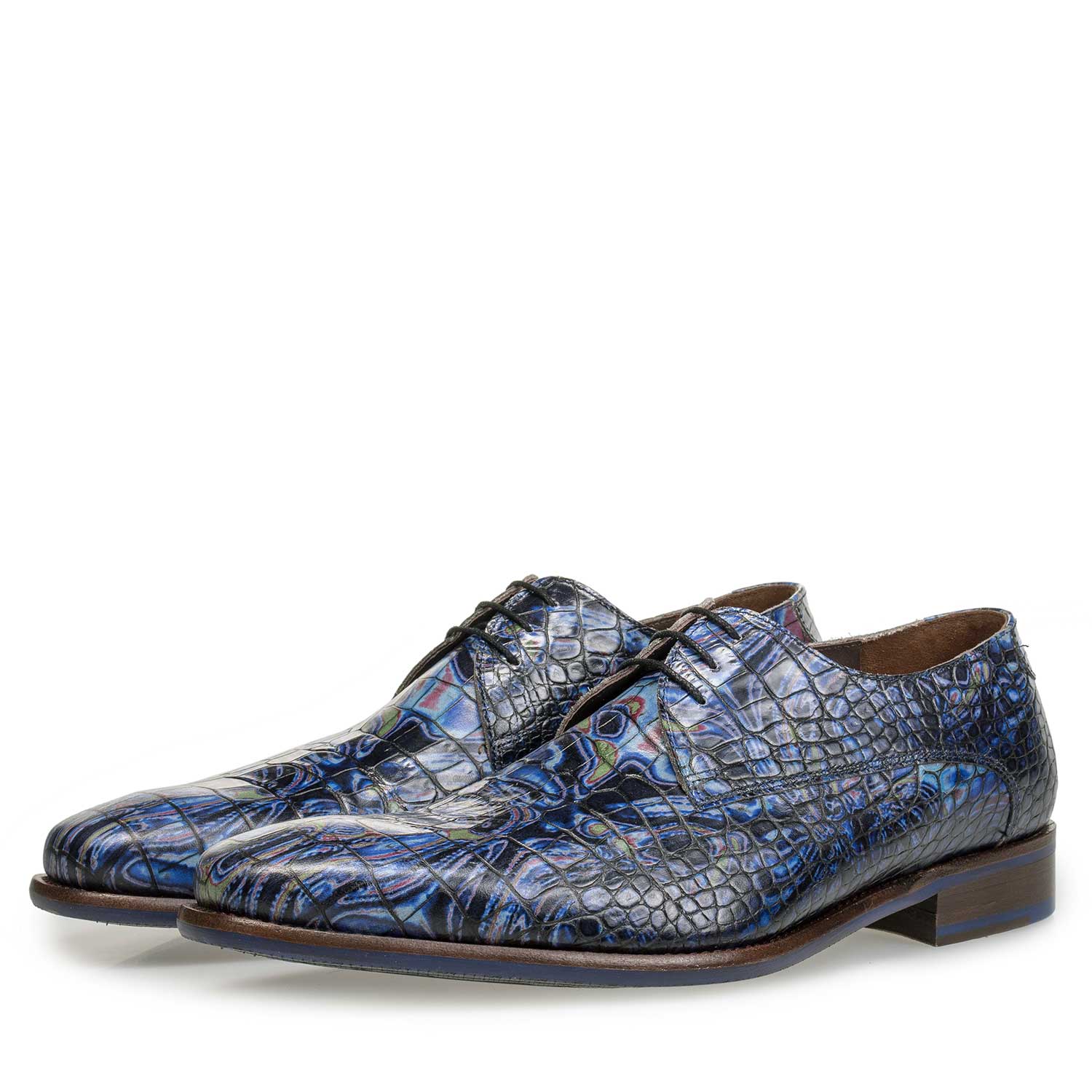 14267/03 - Blue Premium leather lace shoe with croco print 14267/03 - Blue Premium leather lace shoe with croco print