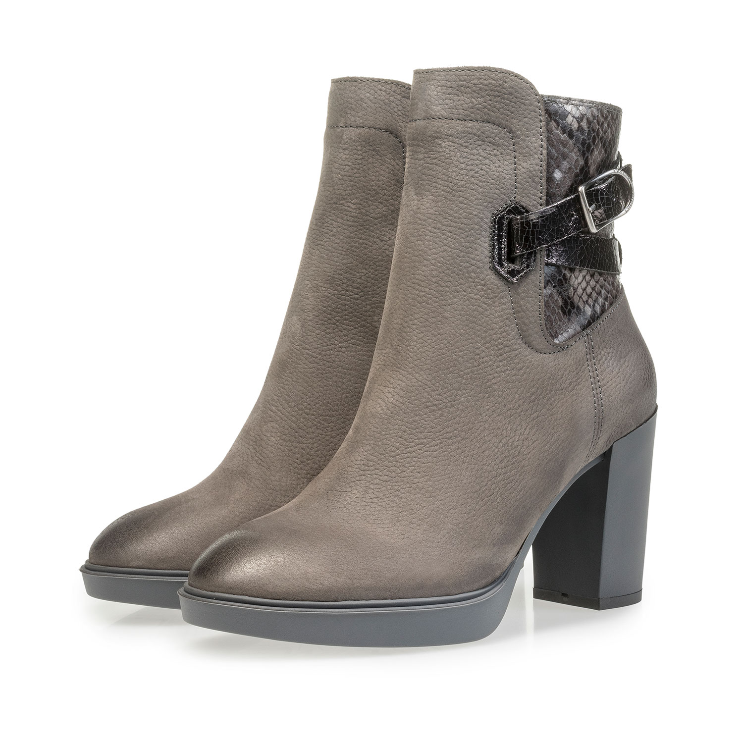85627/02 - Grijze nubuckleren enkellaars met snakeprint 85627/02 - Grijze nubuckleren enkellaars met snakeprint