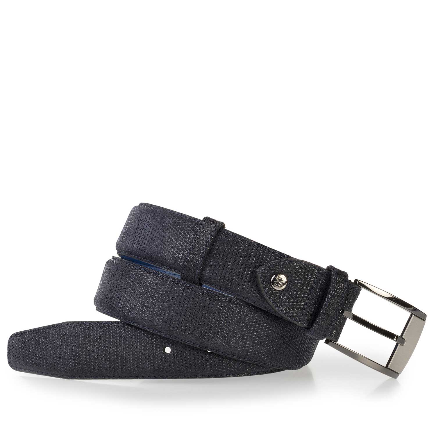 75180/22 - Blauwe suède riem met dessin 75180/22 - Blauwe suède riem met dessin