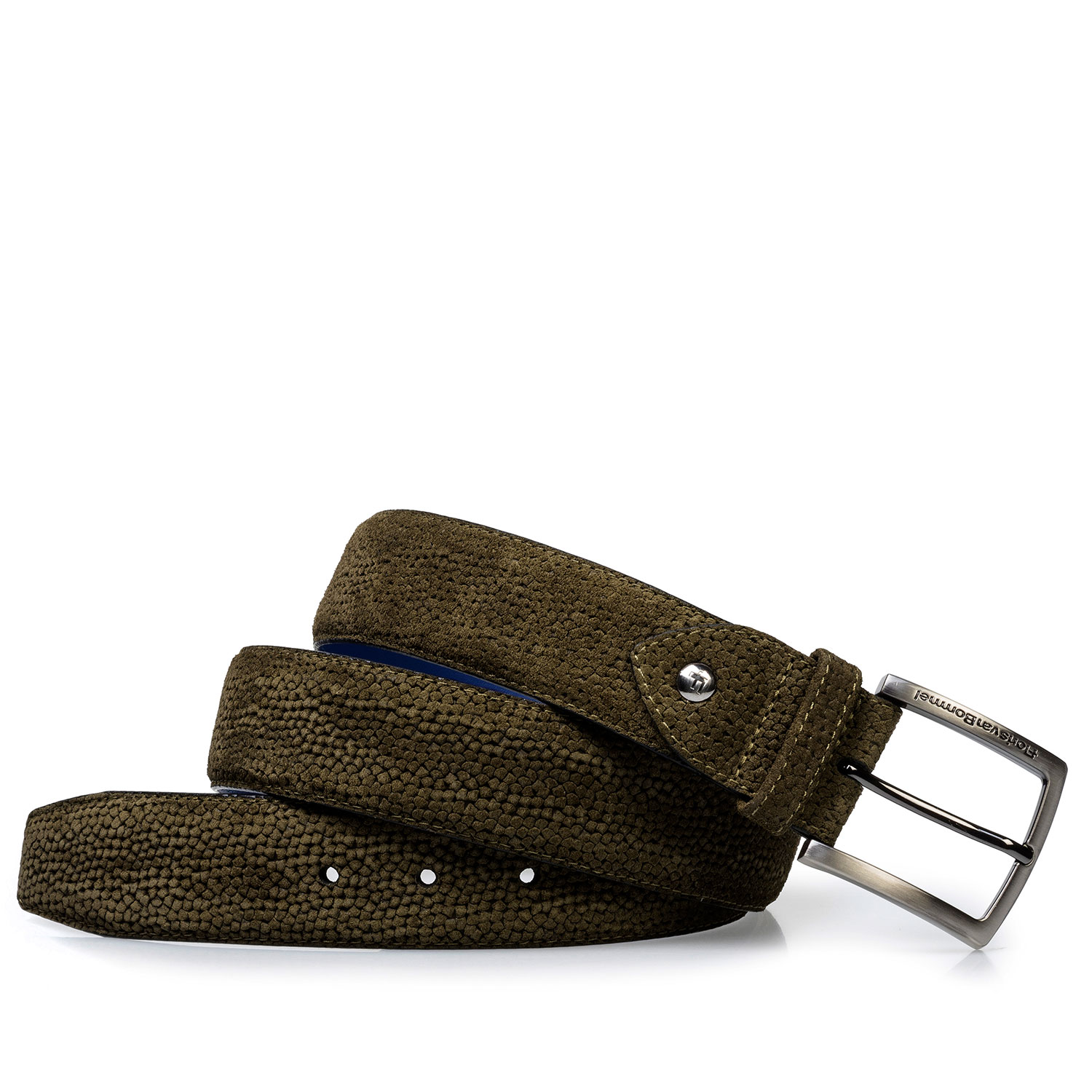 75202/21 - Olijfgroene suède riem met print 75202/21 - Olijfgroene suède riem met print